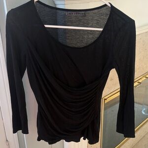 Velvet by Graham & Spencer Black Ruched Draped Long Sleeve Top